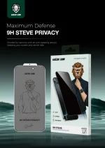 9H STEVE PRIVACY SCREEN PROTECTOR FOR IP 17 PRO - BLACK - تصویر 3