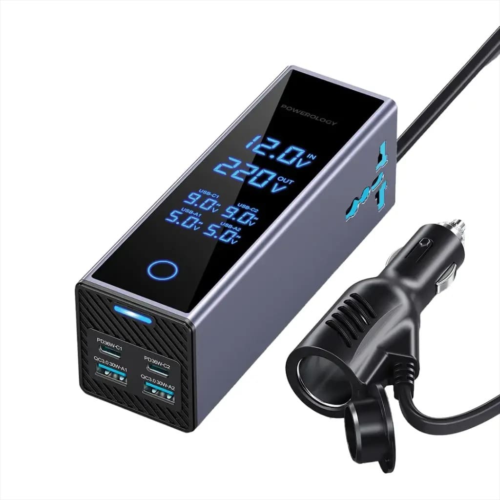 اینورتر فندکی پاورولوژی مدل PWCUQC044 ظرفیت ۳۰۰ وات