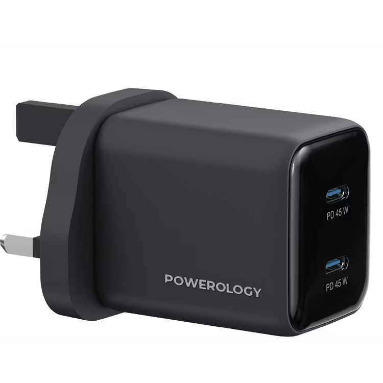 Powerology Volt-X 45W Dual-Port GaN Wall Charger شارژر دیواری 45 وات پاورولوژی مدل PWP4845AWCBK