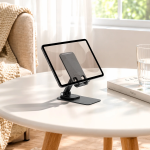 Desk Stand Phone & Tablet Holder, 360° Rotatable Foldable Desktop Mount (4-10") - Black - تصویر 2