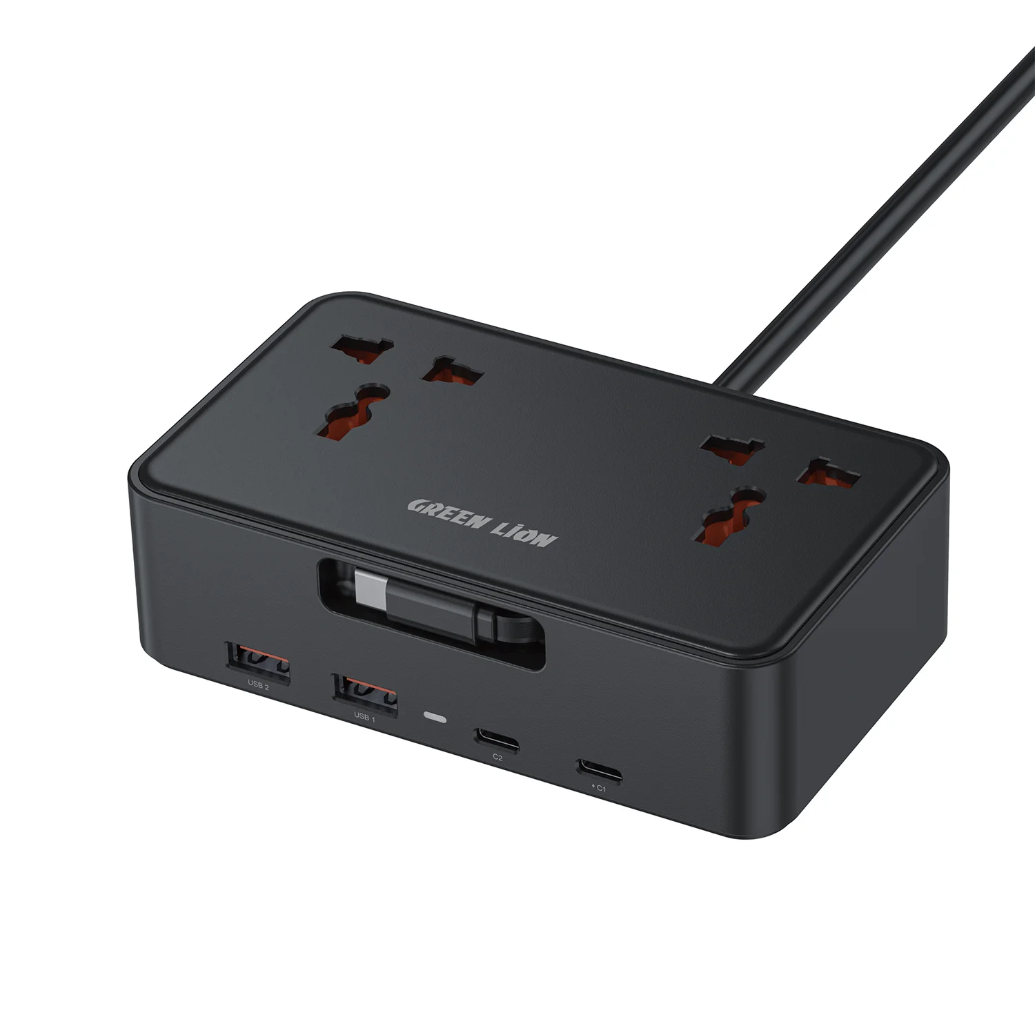 GS-850 2500W Power Socket with 70cm Retractable USB-C Cable, 2 × AC Sockets, 2 × USB-A & 3 × USB-C Ports - Black GS-850 2500W Power Socket with 70cm Retractable USB-C Cable, 2 × AC Sockets, 2 × USB-A & 3 × USB-C Ports - Black - تصویر 1