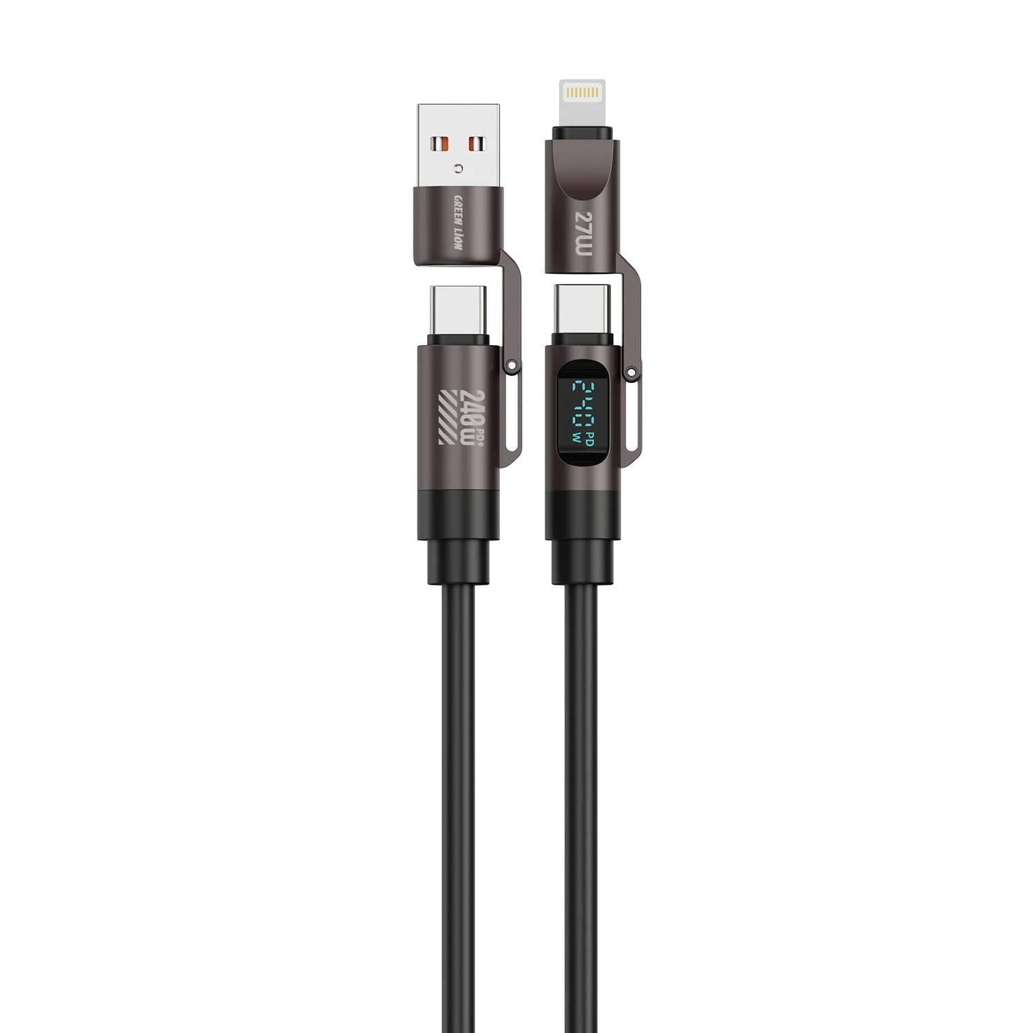 4-in-1 Silicone Cable - 1.2M, Digital Display, Black 4-in-1 Silicone Cable - 1.2M, Digital Display, Black - تصویر 1