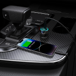 Zinc Alloy Dual PD Car Charger with Blue LED Light, 60W Total Output with 1m USB-C to Lightning Cable - Black - تصویر 2