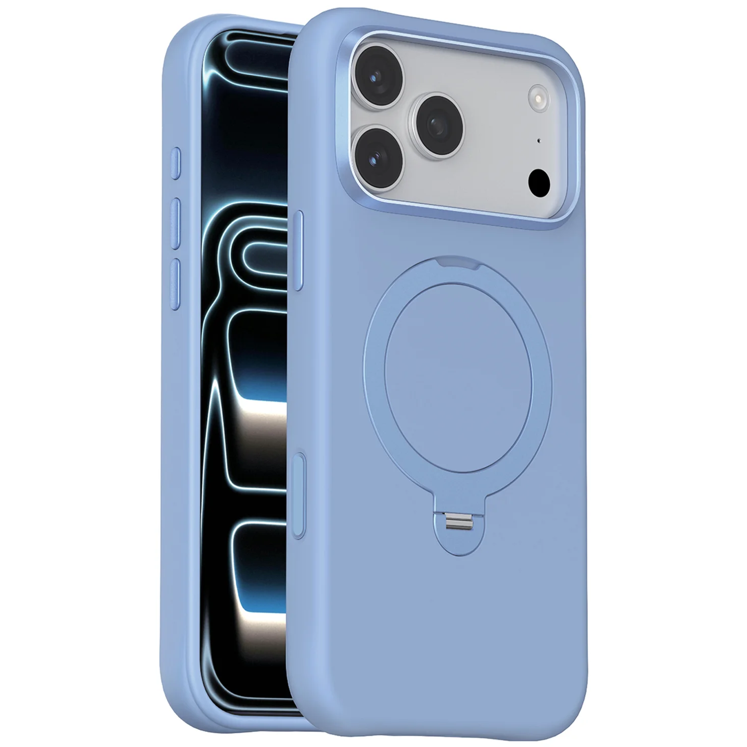 Silicone Stand Case for iPhone 18 Pro, 360° Rotating Stand - Blue Silicone Stand Case for iPhone 18 Pro, 360° Rotating Stand - Blue - تصویر 1