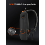 Laptop Backpack PDX533 - Water-Resistant PU, USB-C Port, Black/Orange - تصویر 4