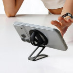 Mag Ring Stand 2-in-1 Phone Holder, N52 Strong Magnets, 180° Double Fold Kickstand, Zinc Alloy - Black - تصویر 2