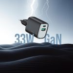 Wall Charger Supra GN33W1C1AEUBK - 33W GaN, USB-A & USB-C, Black Grey - تصویر 3