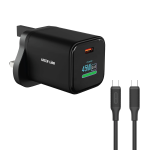AVS Connect TFT Wall Charger with USB-C To USB-C Cable, PD 45W, GaN Technology, Dynamic Display - Black