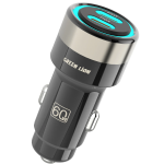 Zinc Alloy Dual PD Car Charger with Blue LED Light, 60W Total Output (Dual 30W PD USB-C) - Black