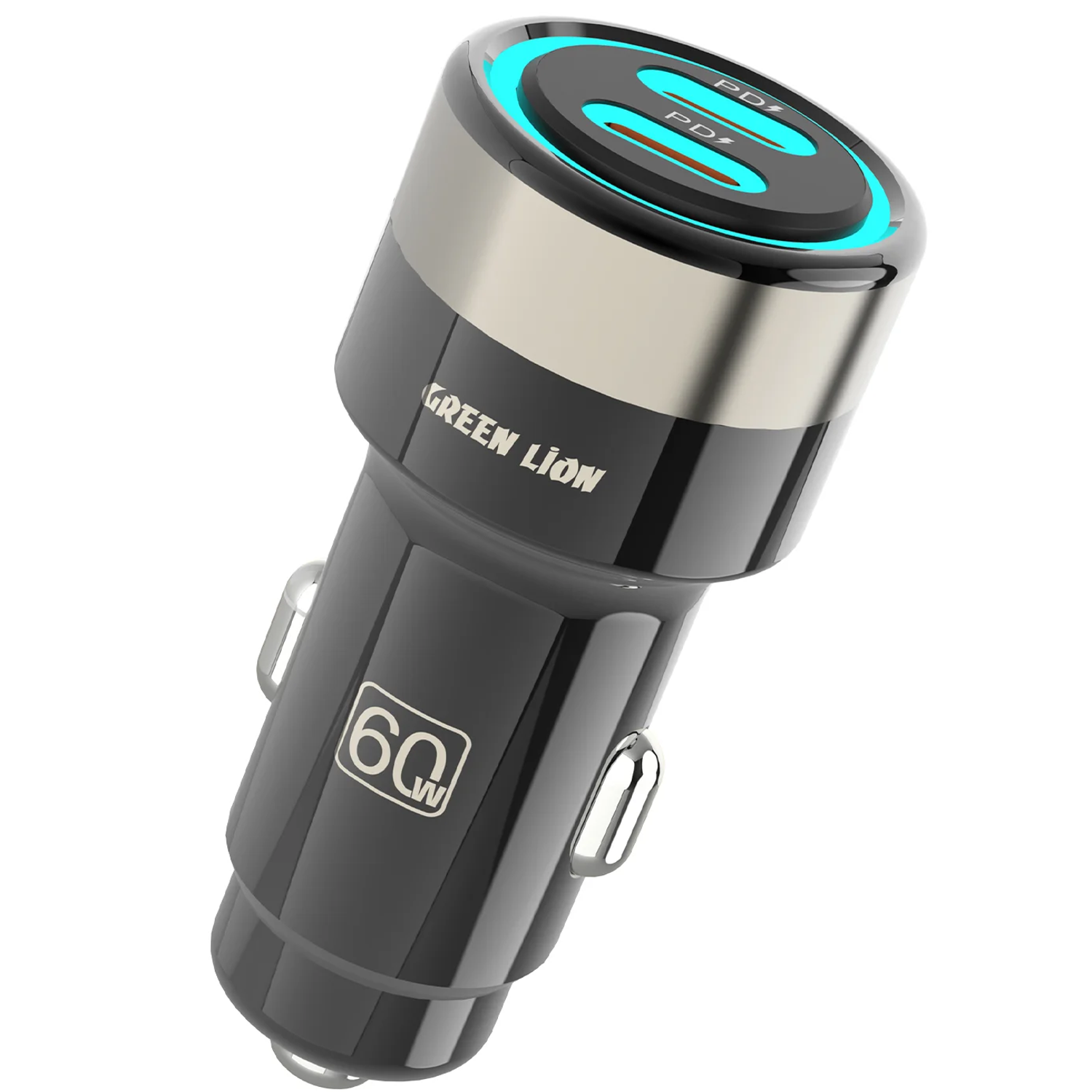Zinc Alloy Dual PD Car Charger with Blue LED Light, 60W Total Output (Dual 30W PD USB-C) - Black Zinc Alloy Dual PD Car Charger with Blue LED Light, 60W Total Output (Dual 30W PD USB-C) - Black - تصویر 1