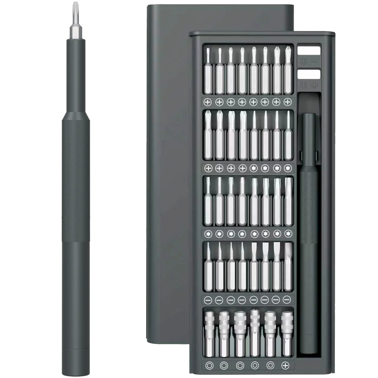 GMS-80 80-in-1 Precision Screwdriver Set Aluminum Alloy Handle Compact Design - Grey GMS-80 80-in-1 Precision Screwdriver Set Aluminum Alloy Handle Compact Design - Grey - تصویر 1