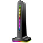 Headphone Stand PDX528 - RGB Sound Activated, Dual USB 2.0, Black
