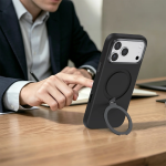 Silicone Stand Case for iPhone 18 Pro Max, 360° Rotating Stand - Black - تصویر 6