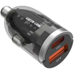 Zinc Alloy Transparent Car Charger, Dual Port (30W PD USB-C + 22.5W QC USB-A) - Black - تصویر 3