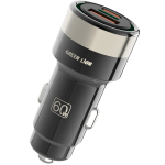 Zinc Alloy Dual Port Car Charger, 60W Total Output (30W PD USB-C + 30W QC USB-A) - Black
