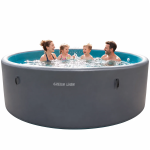 AQUA MAX Inflatable Pool, 8700L Capacity, 3.7M Diameter & 1.2M Depth, Electric Air Pump Included - Grey