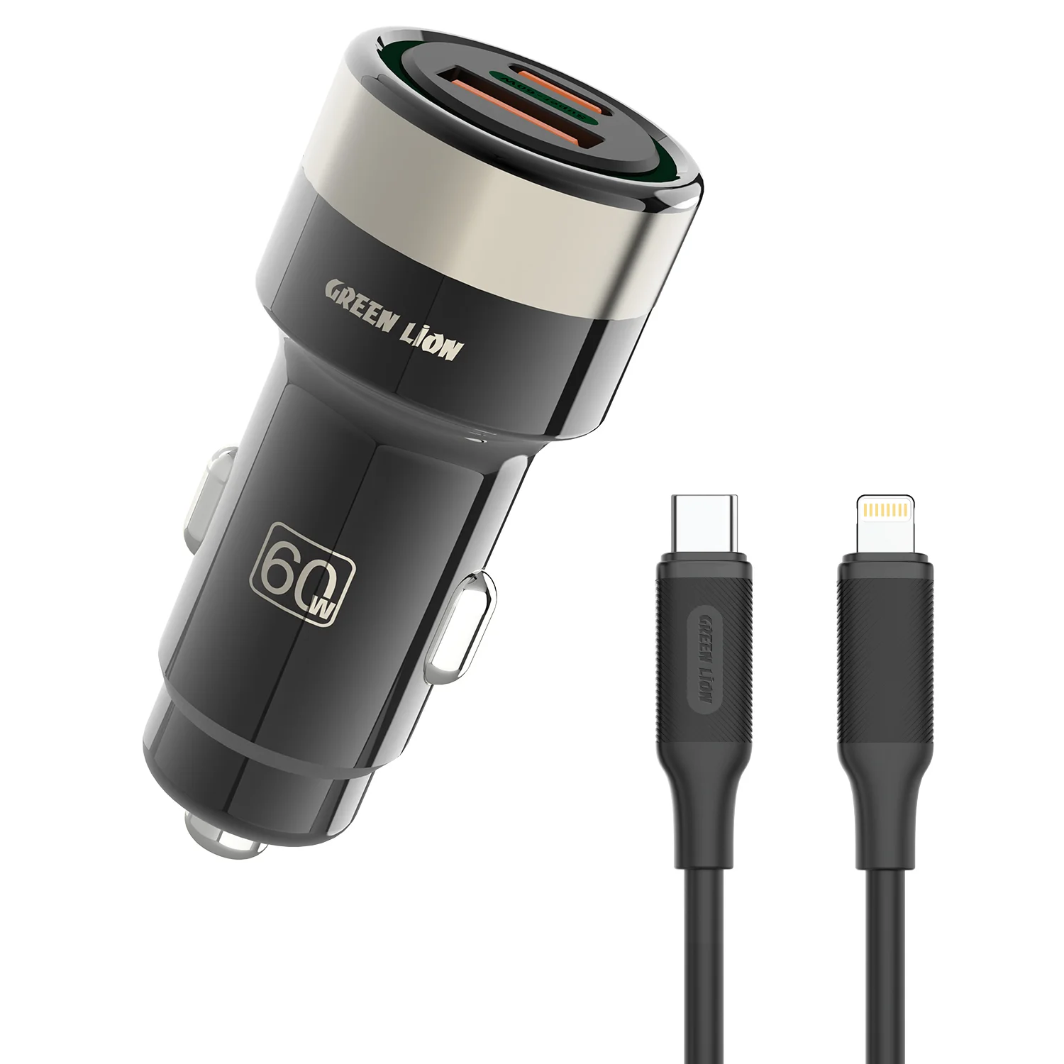 Zinc Alloy Dual Port Car Charger 60W Total (30W PD + 30W QC) with 1m USB-C to Lightning Cable - Black Zinc Alloy Dual Port Car Charger 60W Total (30W PD + 30W QC) with 1m USB-C to Lightning Cable - Black - تصویر 1
