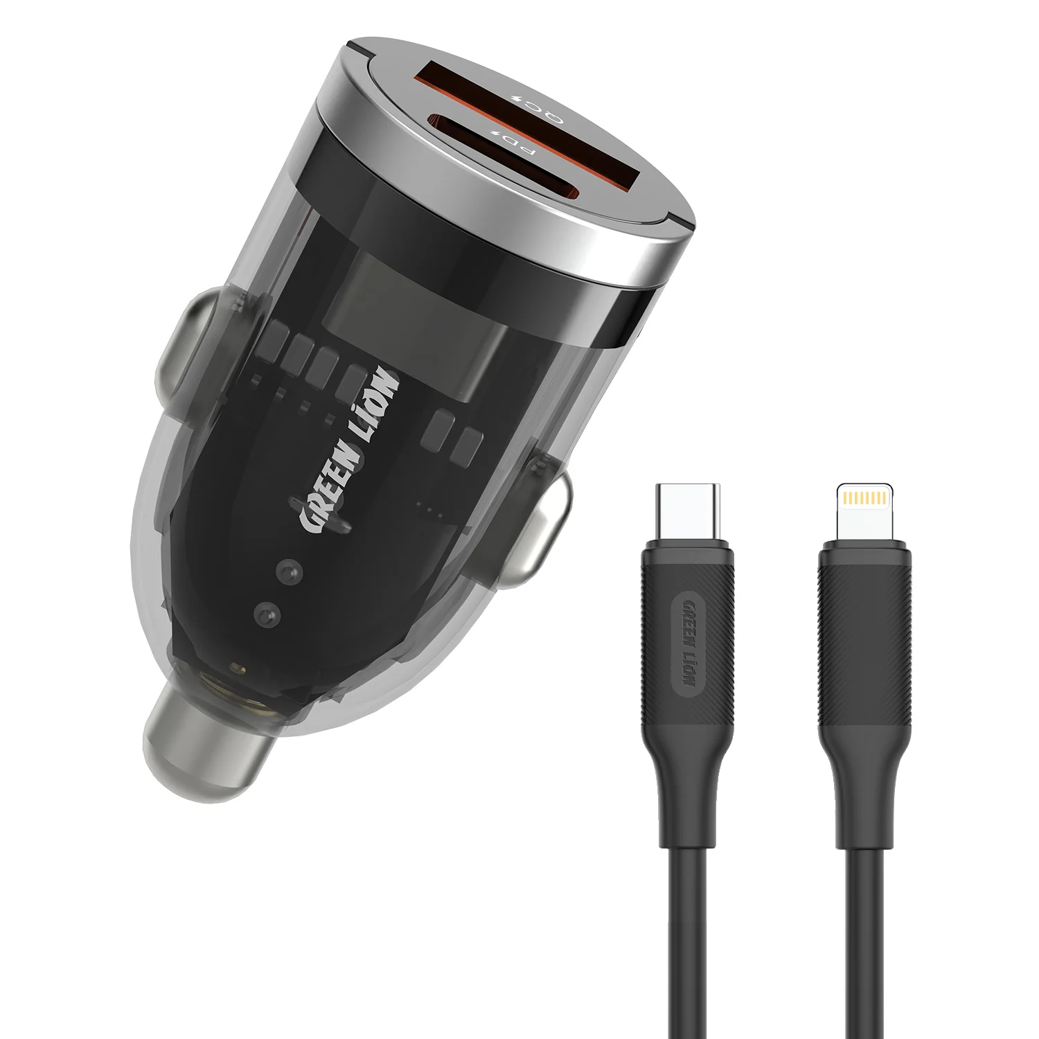 Zinc Alloy Transparent Car Charger (30W PD + 22.5W QC) with 1m USB-C to Lightning Cable - Black Zinc Alloy Transparent Car Charger (30W PD + 22.5W QC) with 1m USB-C to Lightning Cable - Black - تصویر 1