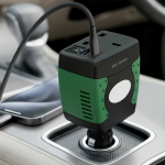 Car Power Hub 150W Car Inverter with PD 30W USB-C & USB-A - Black - تصویر 3