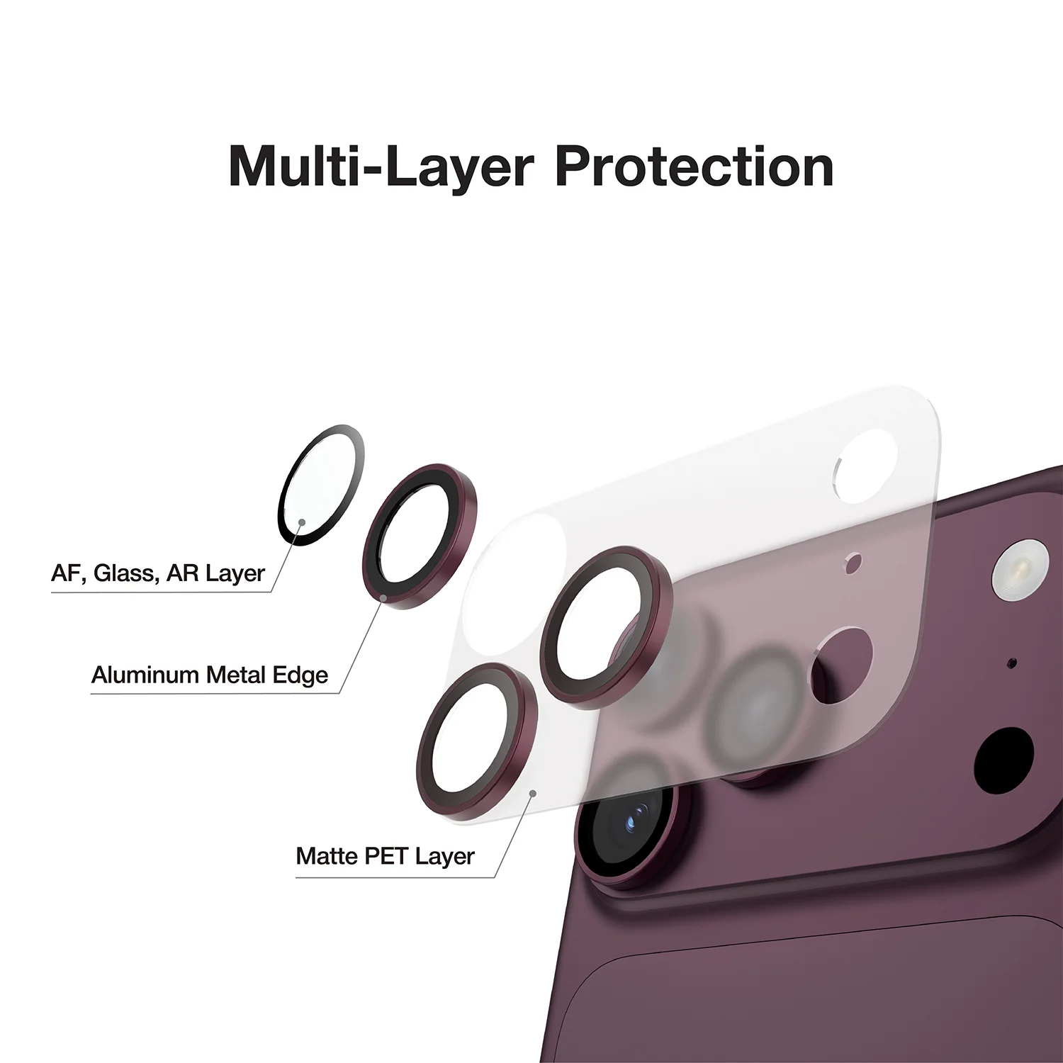 Kanzen iPhone 18 Pro Max Camera Lens Protector, 9H Hardness with AR Coating - Burgundy Kanzen iPhone 18 Pro Max Camera Lens Protector, 9H Hardness with AR Coating - Burgundy - تصویر 1