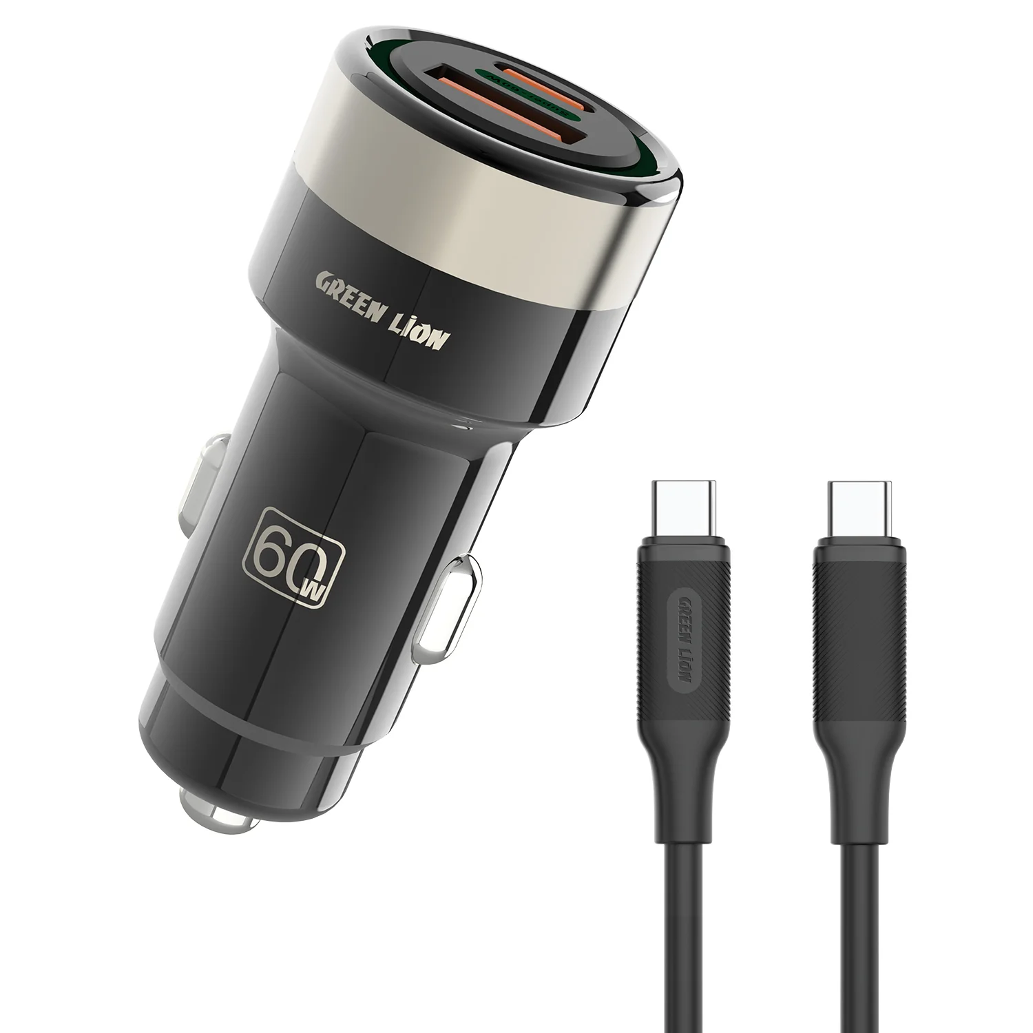 Zinc Alloy Dual Port Car Charger 60W Total (30W PD + 30W QC) with 1m USB-C to USB-C Cable - Black Zinc Alloy Dual Port Car Charger 60W Total (30W PD + 30W QC) with 1m USB-C to USB-C Cable - Black - تصویر 1