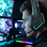 Commander Wired Gaming Headphones with Ambient LED Light & Fold-Away Mic - Black - تصویر 3