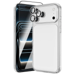 4 in 1 iPhone 18 Pro Defender Pack (Camera Lens + HD Glass + Back Film + Cover) - Silver