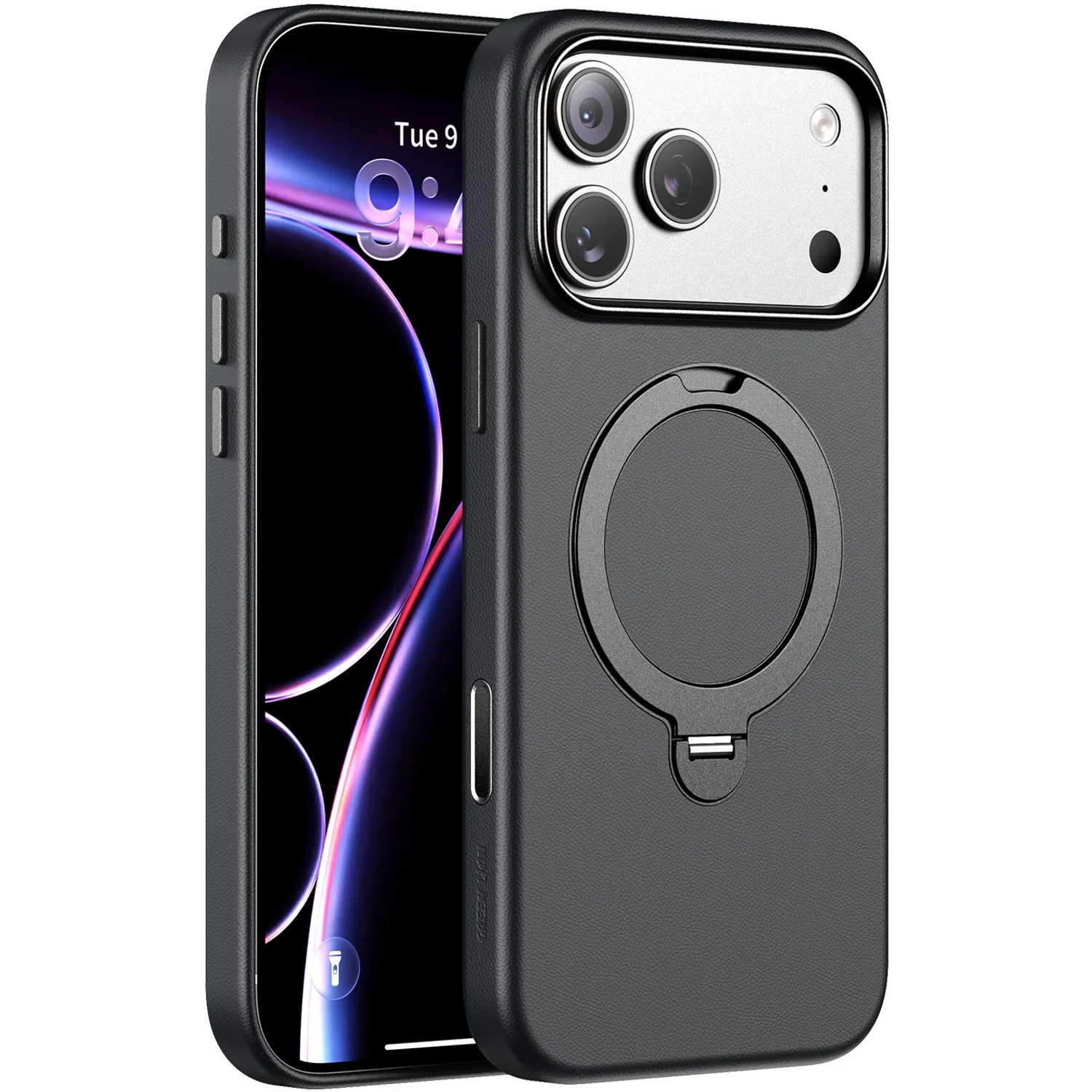 Kenton MagSafe Leather Case with Ring Kickstand for iPhone 18 Pro Max/17 Pro Max - Black Kenton MagSafe Leather Case with Ring Kickstand for iPhone 18 Pro Max/17 Pro Max - Black - تصویر 1