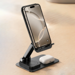 Desk Stand Phone & Tablet Holder, 360° Rotatable Foldable Desktop Mount (4-10") - Black - تصویر 3