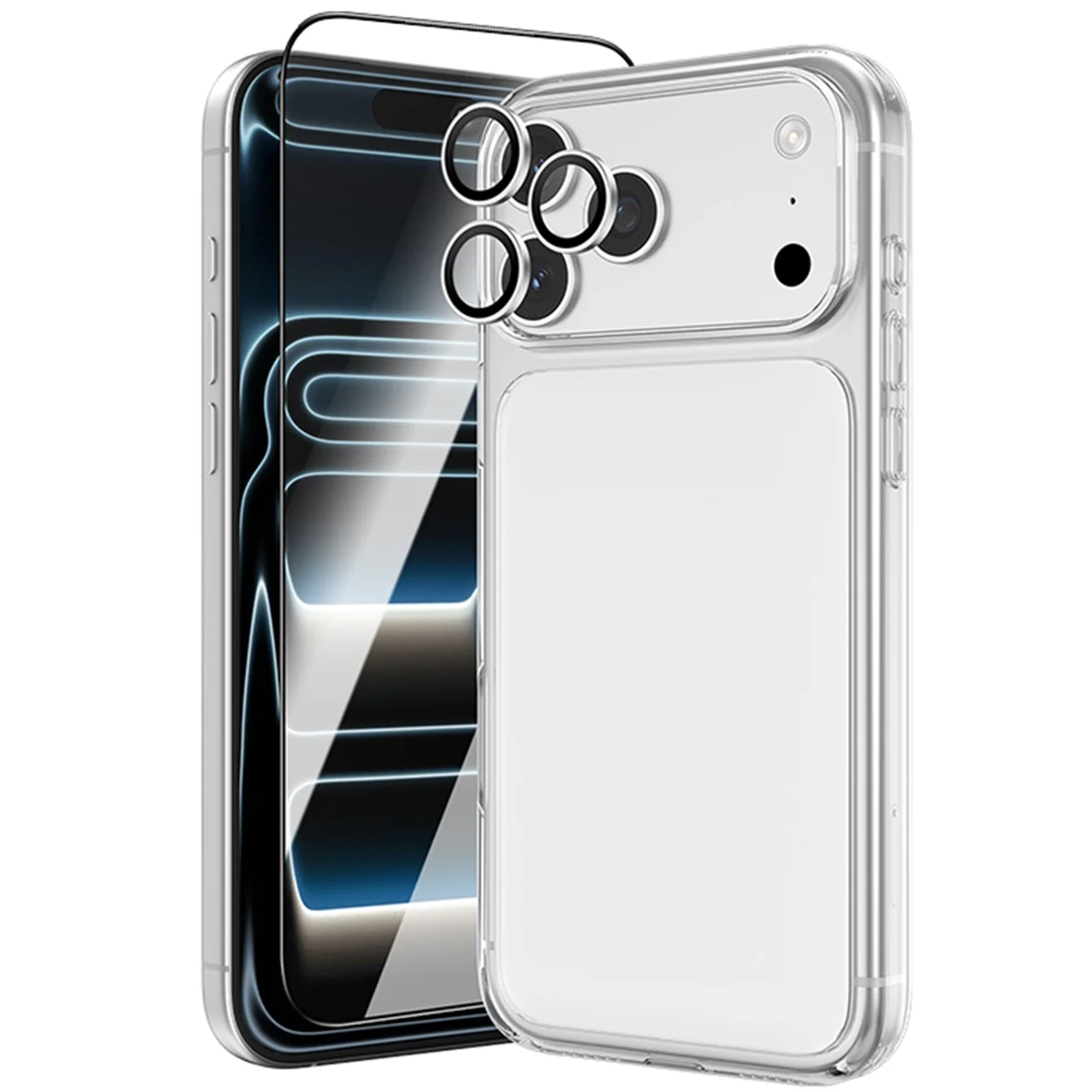 4 in 1 iPhone 18 Pro Max Defender Pack (Camera Lens + HD Glass + Back Film + Cover) - Silver 4 in 1 iPhone 18 Pro Max Defender Pack (Camera Lens + HD Glass + Back Film + Cover) - Silver - تصویر 1