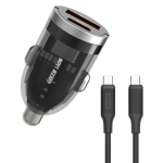Zinc Alloy Transparent Car Charger (30W PD + 22.5W QC) with 1m USB-C to USB-C Cable - Black