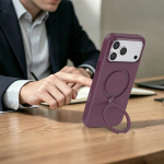 Silicone Stand Case for iPhone 18 Pro Max, 360° Rotating Stand - Burgundy - تصویر 6