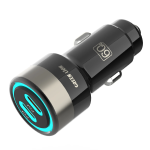 Zinc Alloy Dual PD Car Charger with Blue LED Light, 60W Total Output (Dual 30W PD USB-C) - Black - تصویر 5