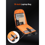 Laptop Backpack PDX533 - Water-Resistant PU, USB-C Port, Black/Orange - تصویر 3