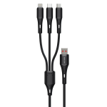 3-in-1 Silicone Cable USB-A to USB-C Micro Lightning 10W Tangle-Free Charge & Sync - Black