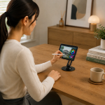 Foldable Stand Phone & Tablet Holder, 360° Rotation 3-Axis Metal Desktop Mount (4-12") - Black - تصویر 2