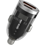 Zinc Alloy Transparent Car Charger, Dual Port (30W PD USB-C + 22.5W QC USB-A) - Black
