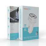 Blue Dual-Port Car Charger with Type-C Cable, Dual USB-A & USB-C Ports, 52.5W Rated Power - White - تصویر 2