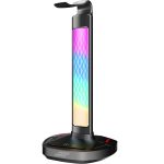Gaming Headphone Stand PDX527 - RGB Lights, Wireless Charger, Black - تصویر 3