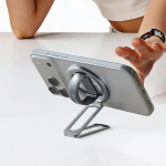 Mag Ring Stand 2-in-1 Phone Holder, N52 Strong Magnets, 180° Double Fold Kickstand, Zinc Alloy - Silver - تصویر 2