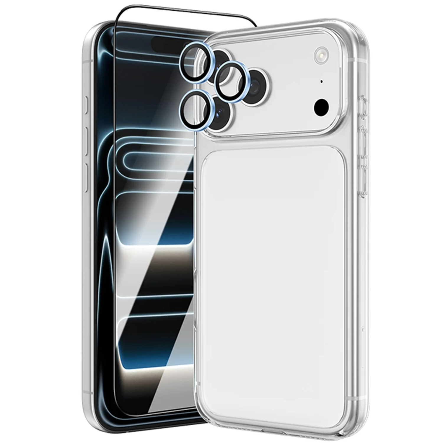 4 in 1 iPhone 18 Pro Defender Pack (Camera Lens + HD Glass + Back Film + Cover) - Blue 4 in 1 iPhone 18 Pro Defender Pack (Camera Lens + HD Glass + Back Film + Cover) - Blue - تصویر 1
