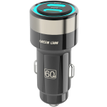 Zinc Alloy Dual PD Car Charger with Blue LED Light, 60W Total Output with 1m USB-C to USB-C Cable - Black - تصویر 3