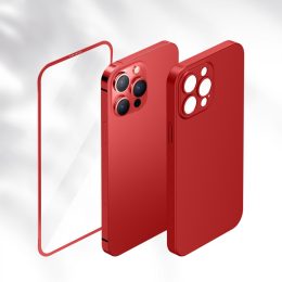 قاب سبز 360 کارساکا پلاس با شیشه معمولی HD برای آیفون 13 پرو - قرمز - برند گرین لاین Green lion