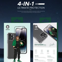 بسته 4 در 1 Defender برای iPhone 15 Pro - شفاف - برند گرین لاین Green lion