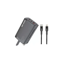 شارژر دوگانه PD & QC GaN PD65W با کابل Type-C به Lightning1M UK-Black - برند گرین لاین Green lion