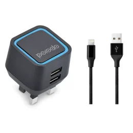 شارژر دیواری  USB 2.4A با کابل لایتنینگ - مشکی - برند پرودو Porodo