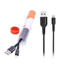 کابل لایتنینگ بافته فلزی 1.2 متری ( بسته بندی لوله ) - مشکی - برند پرودو Porodo