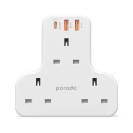 3 AC 2 USB-A QC3.0 & USB-C PD 20W سوکت دیواری چند پورت 3250W انگلستان - سفید - برند پرودو Porodo