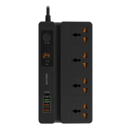 4 AC 3 USB & USB-C PD 35W سوکت چند پورت 3M 3000W انگلستان - مشکی - برند پرودو Porodo