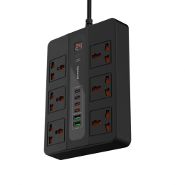 [PD-FWCH009-2M-BK] Porodo 6 AC 2 USB-A 24W & 4 USB-C PD 36W Multi-Port Super Hub 2M 3000W UK - Black